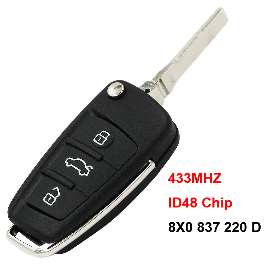 3 Button Upgraded Folding Flip Remote Smart Car Key 433MHz ID48 Chip P/N: 8X0 837 220 D with Uncut Blade for Audi A1 TT R8 Q3
3 Button Upgraded Folding Flip Remote Smart Car Key 433MHz ID48 Chip P/N: 8X0 837 220 D with Uncut Blade for Audi A1 TT R8 Q3