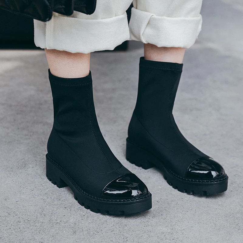 Women's real suede leather chunky heel platform ankle boots stretch slip-on low heel autumn boots black slim shrot boots shoes
Women's real suede leather chunky heel platform ankle boots stretch slip-on low heel autumn boots black slim shrot boots shoes