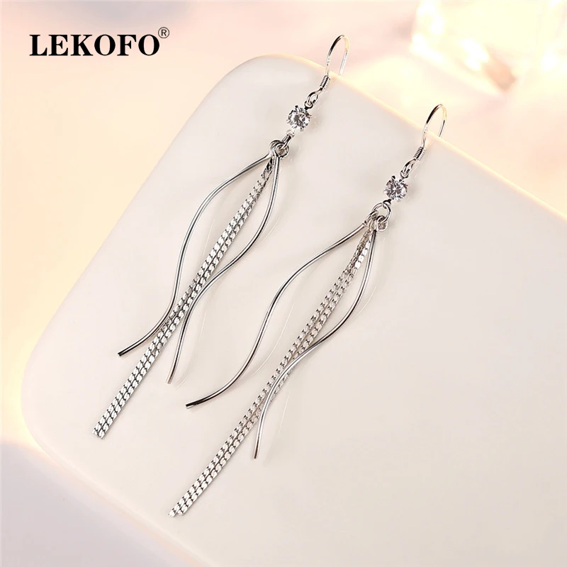 LEKOFO New Korean Fashion Jewelry Long Tassel Earrings Simple Hipsters Crystal 925 Sterling Silver Drop Earrings For Women
LEKOFO New Korean Fashion Jewelry Long Tassel Earrings Simple Hipsters Crystal 925 Sterling Silver Drop Earrings For Women