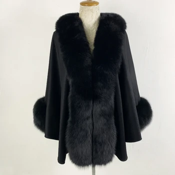 2019 BFFUR Woolen Blends Drawstring Classic Black Luxury Fox Fur Wrap Women's Cape With Genuine Fox Fur Collar Trim Shawl
2019 BFFUR Woolen Blends Drawstring Classic Black Luxury Fox Fur Wrap Women's Cape With Genuine Fox Fur Collar Trim Shawl