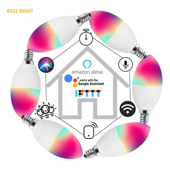 Smart Bulb E12 LED 5W For Alexa,Google Assistant and Siri, WIFI Dimmable RGBW Smartphone Controlled Candle For Home Lamp 6pcs
Smart Bulb E12 LED 5W For Alexa,Google Assistant and Siri, WIFI Dimmable RGBW Smartphone Controlled Candle For Home Lamp 6pcs