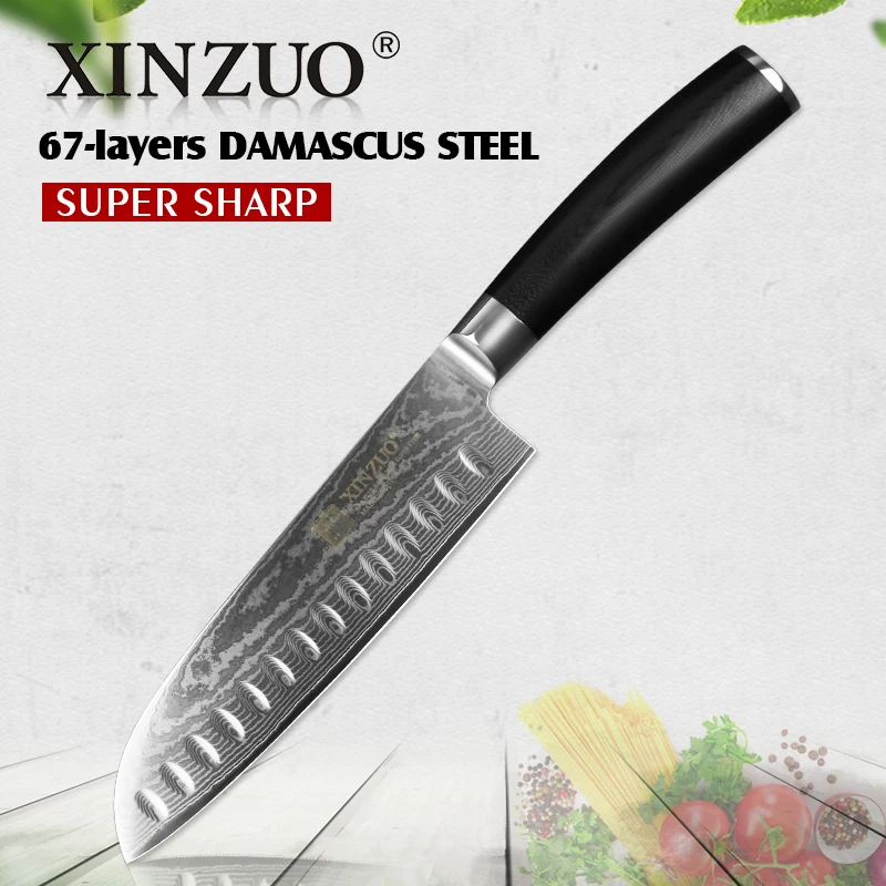 XINZUO 7" Santoku Knife 67 Layers Damascus Steel Japanese VG10 Damascus Kitchen Knives g10 Handle Japanese Chef Cooking Knife
XINZUO 7" Santoku Knife 67 Layers Damascus Steel Japanese VG10 Damascus Kitchen Knives g10 Handle Japanese Chef Cooking Knife
