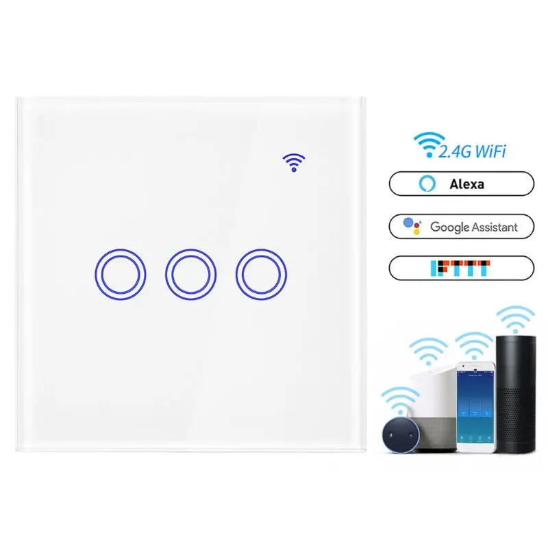 AC 100-250V 2000W 2.4G WiFi Touch Wall Light Switch Panel 1/2/3 Gang APP Control LED Lamp Fan Smart Switch
AC 100-250V 2000W 2.4G WiFi Touch Wall Light Switch Panel 1/2/3 Gang APP Control LED Lamp Fan Smart Switch