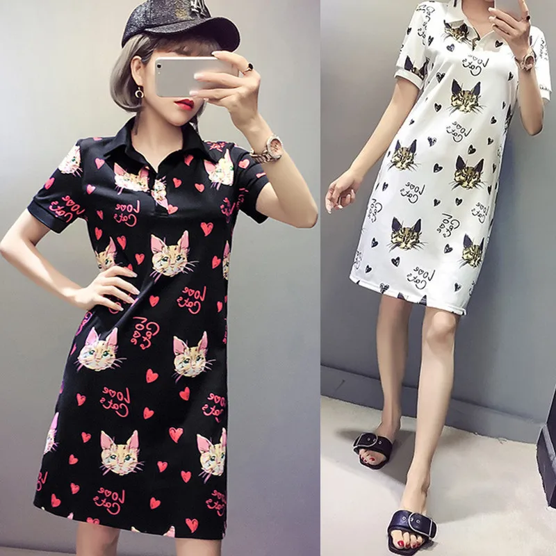 Fashion 2019 Slim Love Cat Print Party Midi Dress Summer T Shirt Women Vestidos Casual Cotton Cartoon Style Tshirt Dresses N631
Fashion 2019 Slim Love Cat Print Party Midi Dress Summer T Shirt Women Vestidos Casual Cotton Cartoon Style Tshirt Dresses N631