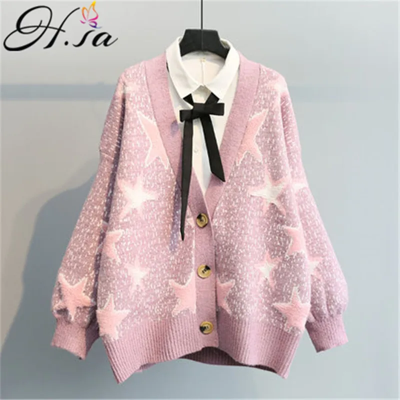 H.SA Spring New Women Sweater Coat 2019 Open Stitch Stars V neck Long Sweaters Lartern Sleeve Oversized Knit Jacket Female Coat
H.SA Spring New Women Sweater Coat 2019 Open Stitch Stars V neck Long Sweaters Lartern Sleeve Oversized Knit Jacket Female Coat