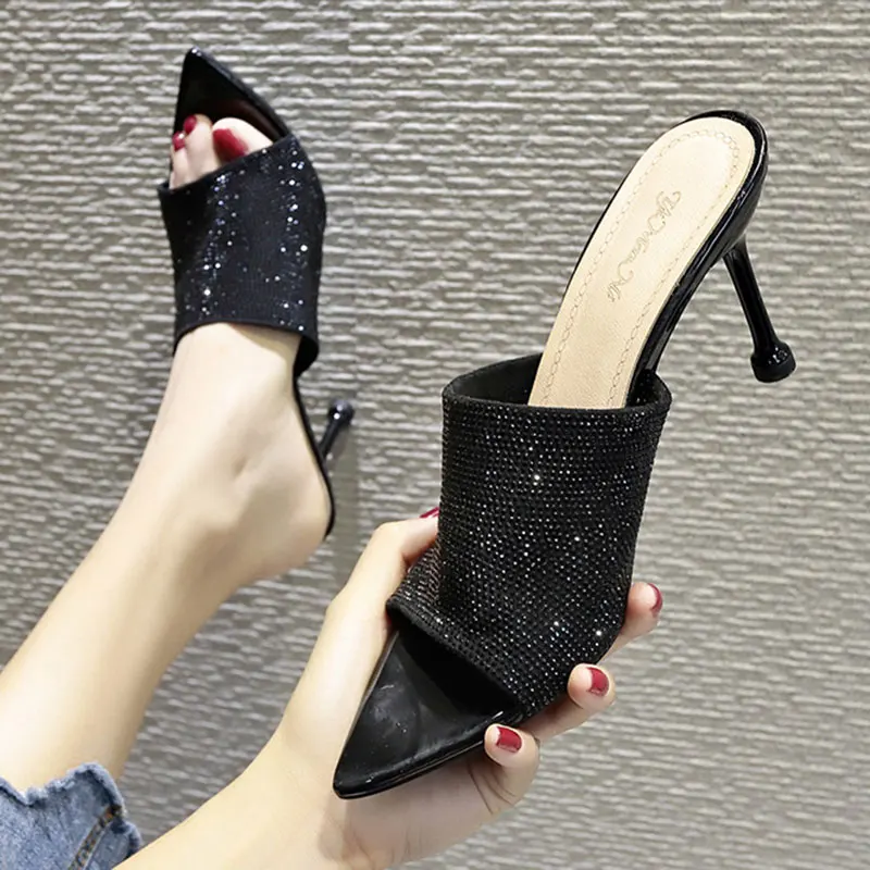 Glitter Slides Shoes Pointed Toe Med Flock Slippers Heels Square heel Shose Women Socofy Crystal High Luxury
Glitter Slides Shoes Pointed Toe Med Flock Slippers Heels Square heel Shose Women Socofy Crystal High Luxury