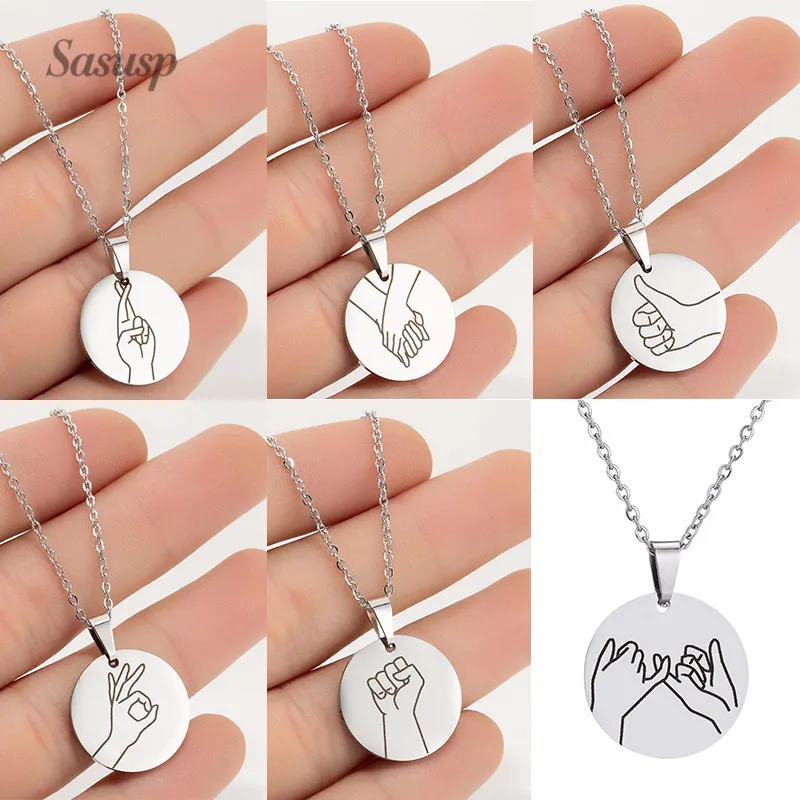 Sasusp Trendy Stainless Steel Gesture Necklace Pendant Chain Women Men Interactive Necklaces Best Friend Gift 2019
Sasusp Trendy Stainless Steel Gesture Necklace Pendant Chain Women Men Interactive Necklaces Best Friend Gift 2019