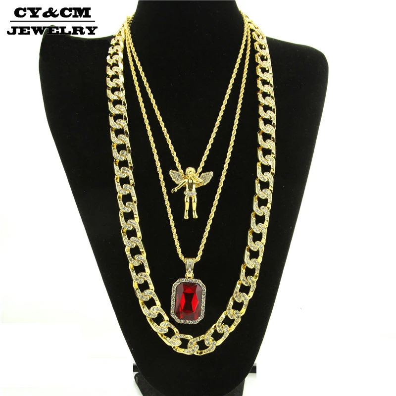 CY&CM Hiphop Angel Wing Pendant Necklace Set Cuban Rope Chain Gold Color Red Gem Stone Crystal Geometric Pendant Necklace Set
CY&CM Hiphop Angel Wing Pendant Necklace Set Cuban Rope Chain Gold Color Red Gem Stone Crystal Geometric Pendant Necklace Set