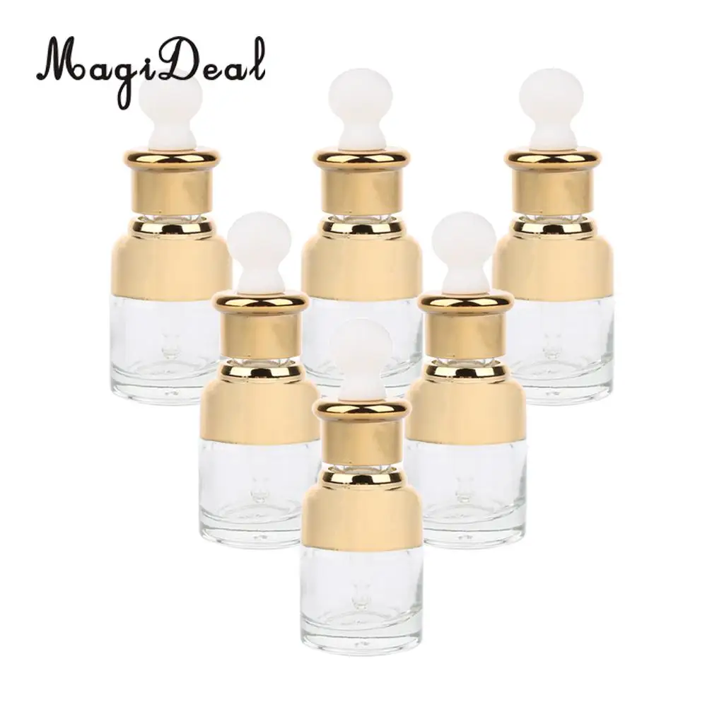 6 Pieces Refillable Empty Glass Pipette Eye Dropper Bottles Essential Oil Makeup Cosmetic Vials - 20ML 30ML 50ML