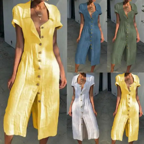 Women's Lapel Plain Short Sleeve Turn Down Solid Button Long Dress Summer Elegant Party Evening Beach Long Dress Sundress
Women's Lapel Plain Short Sleeve Turn Down Solid Button Long Dress Summer Elegant Party Evening Beach Long Dress Sundress