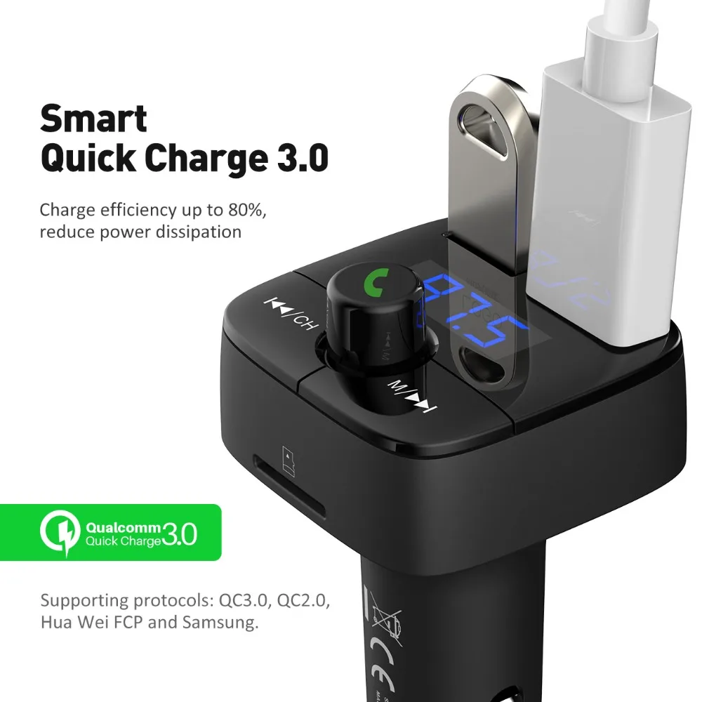 VicTsing Wireless Car Kit Hands-free Radio Transmitter Adapter Bluetooth FM Transmitter USB Car Charger Micro SD TF Music Player (12)