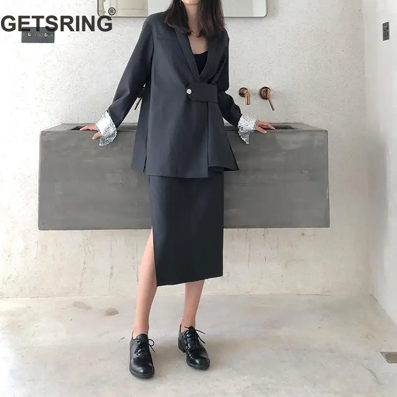 GETSRING Women's Sets Chic Single Button Black Blazer High Waist Split Long Skirt Two Piece Set Fashion Women 2 Piece Skirt Sets
GETSRING Women's Sets Chic Single Button Black Blazer High Waist Split Long Skirt Two Piece Set Fashion Women 2 Piece Skirt Sets