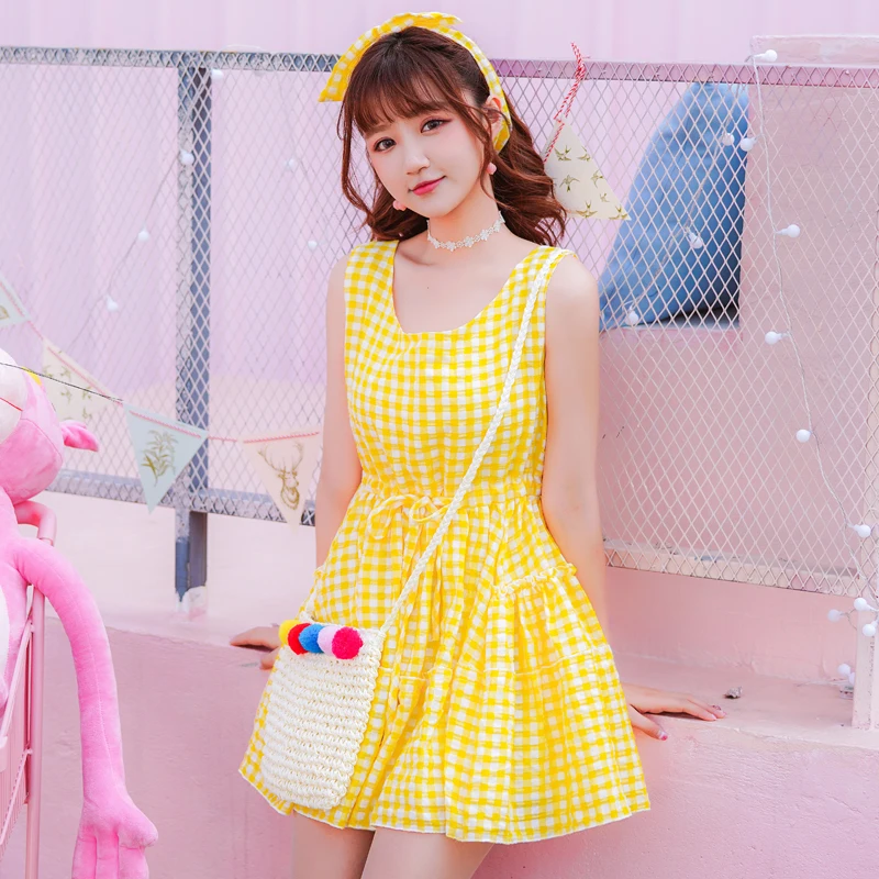 Summer Sweet Dress Women Yellow White Sleeveless Plaid A-Line Mini Party Dress Vestidos Japan style Kawaii Tutu Strap Dresses
Summer Sweet Dress Women Yellow White Sleeveless Plaid A-Line Mini Party Dress Vestidos Japan style Kawaii Tutu Strap Dresses