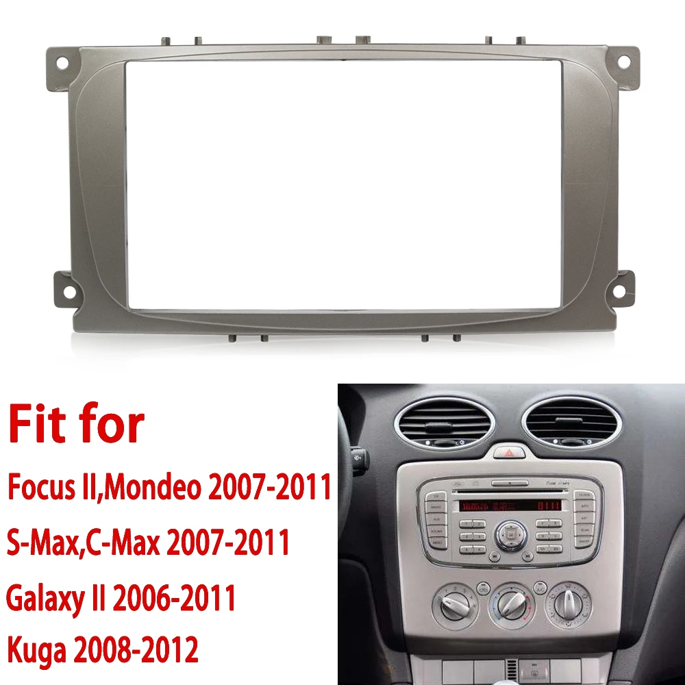 2 Din Car Radio Installation Kit with Brackets for Ford Focus Galaxy Kuga Mondeo S-Max C-Max Silver 