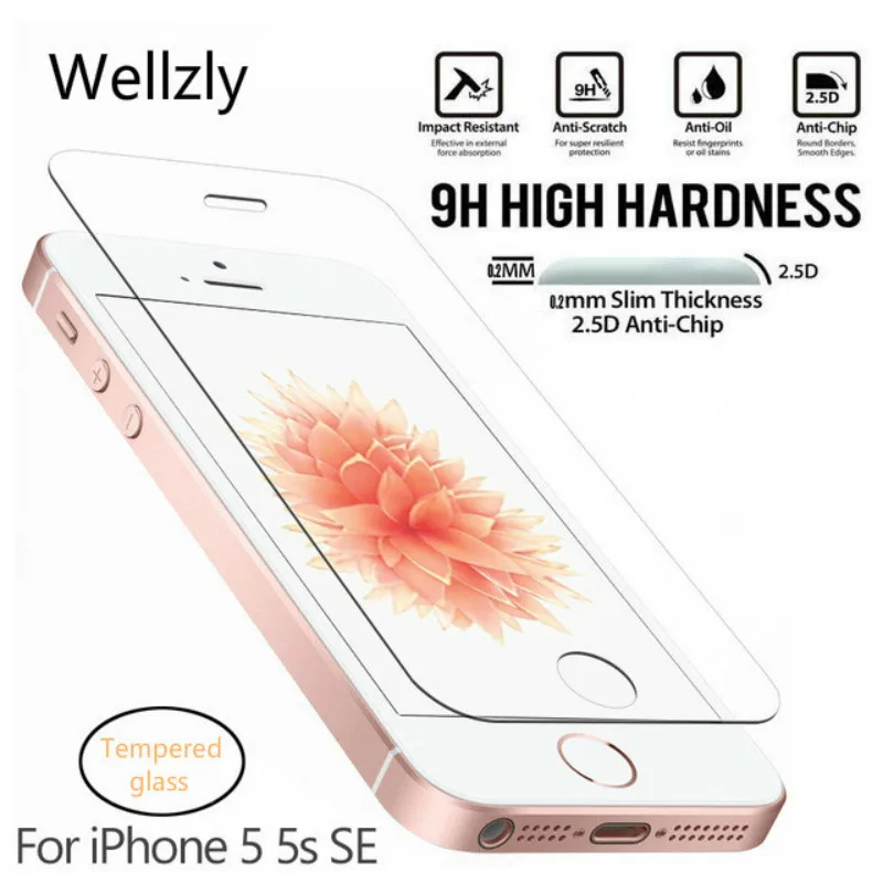 Защитное стекло Wellzly для iPhone закаленное пленка 5S 5 SE 0 26 мм 2.5D защиты