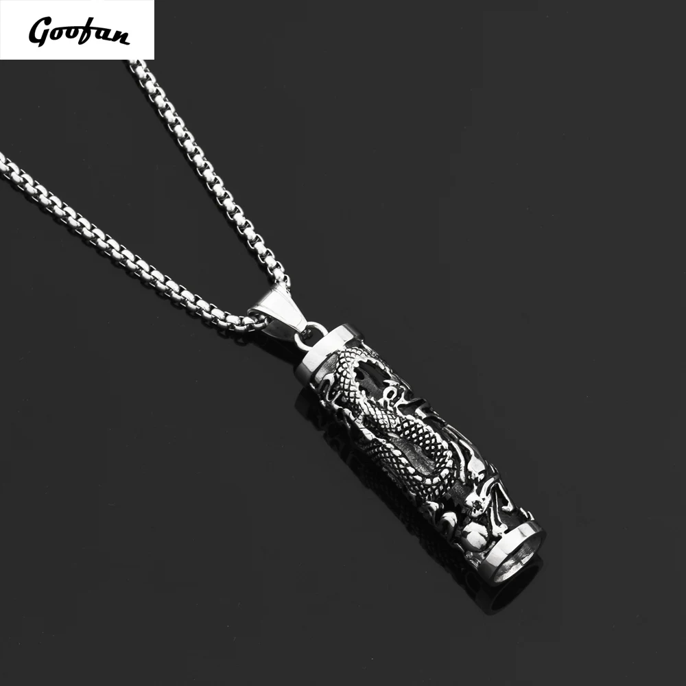 Goofan Hiphop Men Personality Silver Chinese Dragon's Cylinder Pendant&Necklace 316L Stainless Steel Jewelry STN668
Goofan Hiphop Men Personality Silver Chinese Dragon's Cylinder Pendant&Necklace 316L Stainless Steel Jewelry STN668
