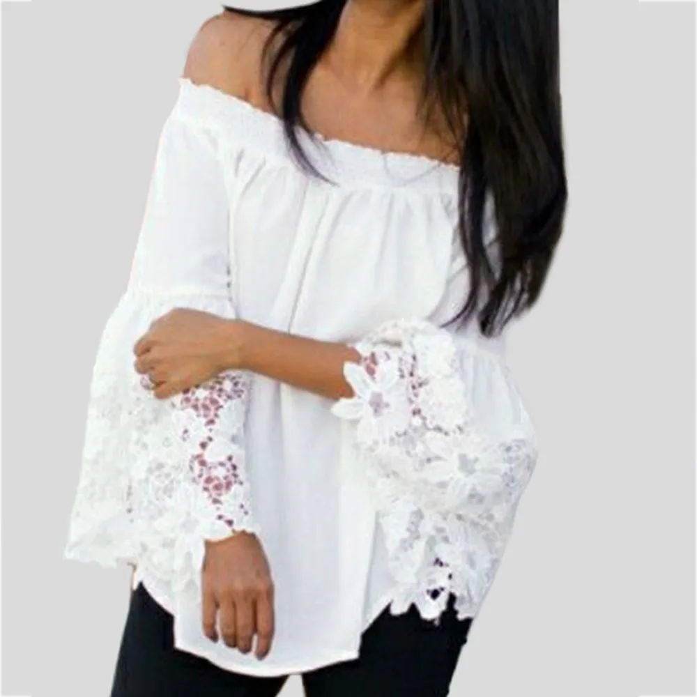 Womens Tops and Blouses Feminine Autumn 2018 Streetwear White Lace Off Shoulder Long Sleeve Blouse Flare Sleeve Ladies Top
Womens Tops and Blouses Feminine Autumn 2018 Streetwear White Lace Off Shoulder Long Sleeve Blouse Flare Sleeve Ladies Top