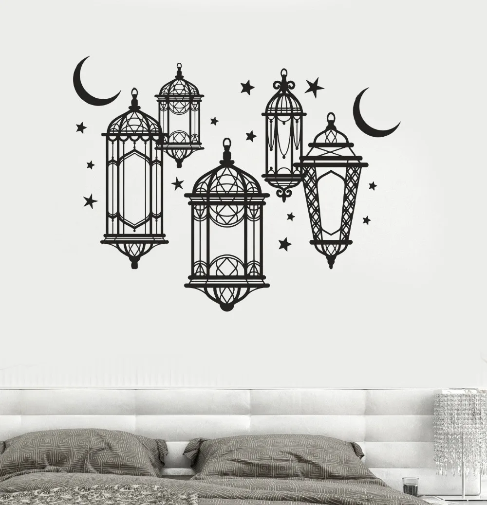 Светильник в виде луны и звезд Виниловая наклейка на стену для спальни