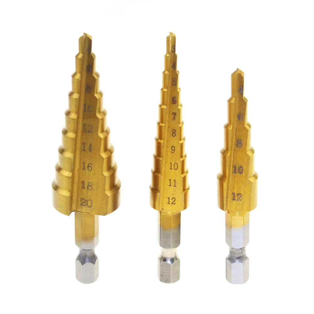 3pc 4-12/4-20/3-12mm Metric Hex Shank Titanium Hss Step Cone Drill Bits Hole Cutter With Waterproof Bag
3pc 4-12/4-20/3-12mm Metric Hex Shank Titanium Hss Step Cone Drill Bits Hole Cutter With Waterproof Bag