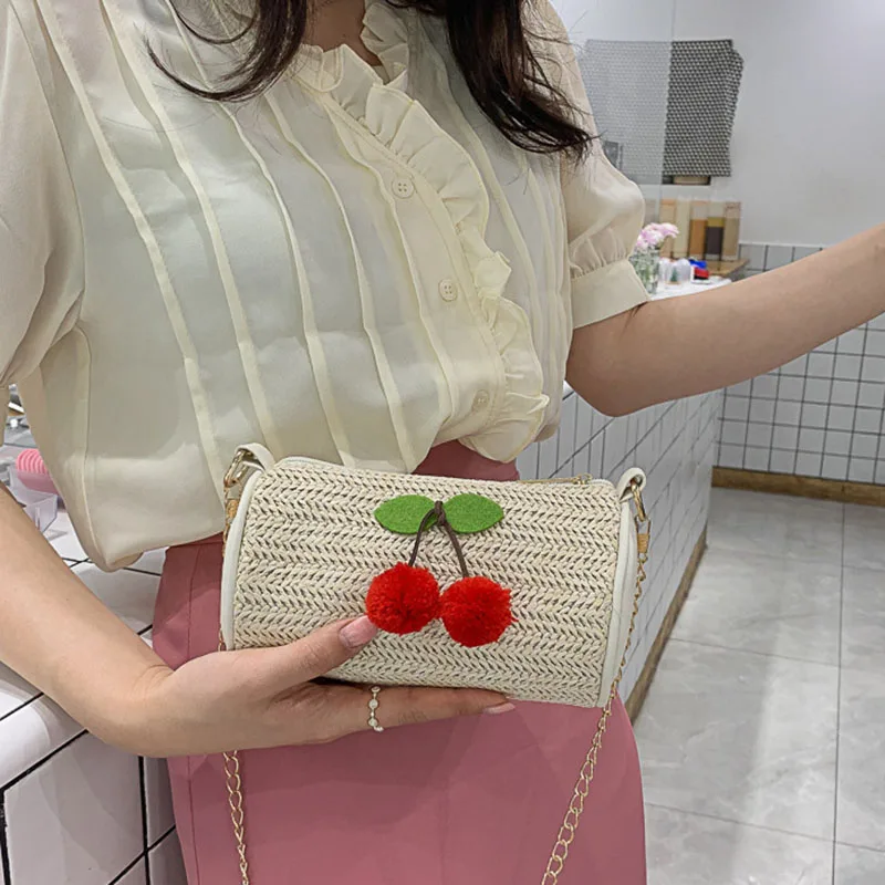 New Style Womens Small Fresh Fashion Straw Cherry Cylinder Bag Joker Shoulder Slung Bag
New Style Womens Small Fresh Fashion Straw Cherry Cylinder Bag Joker Shoulder Slung Bag