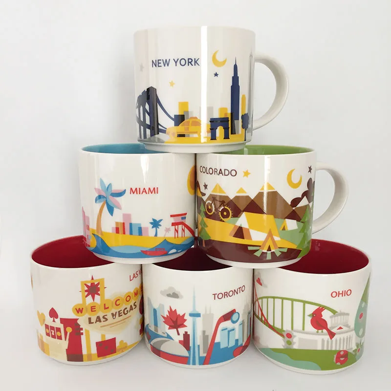

14oz Capacity American Cities Collections Series Ceramic City Mugs with Original Box New York Los Angeles Miami Toronto Chicago