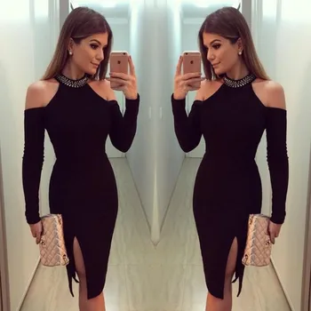 2018 sexy black long sleeve bandage dress sexy high neck women dress splitting Elegnat crystal cocktail party dresses vestidos
2018 sexy black long sleeve bandage dress sexy high neck women dress splitting Elegnat crystal cocktail party dresses vestidos