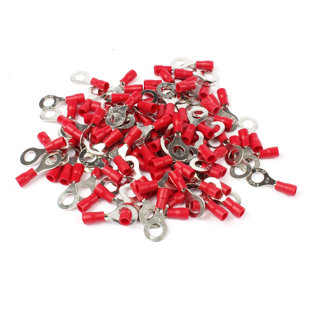 100PCS RV1.25-6 Red 22-16 AWG 0.5-1.5mm2 Insulated Ring Terminal Connector Cable Wire Connector
100PCS RV1.25-6 Red 22-16 AWG 0.5-1.5mm2 Insulated Ring Terminal Connector Cable Wire Connector