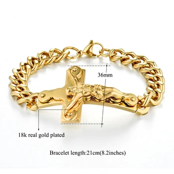 Mens Braclets Jesus Cross Stainless Steel Male Bracelets Wholesale pulseira Gold Color Cuban Chain - free shipping
Mens Braclets Jesus Cross Stainless Steel Male Bracelets Wholesale pulseira Gold Color Cuban Chain - free shipping