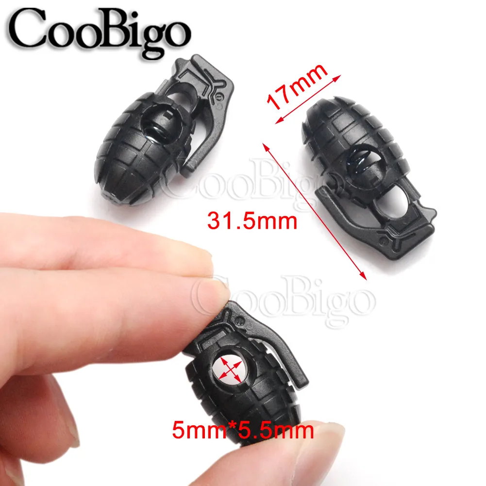 Mix Colors 100pcs 100pcs Multi-Color Plastic Hand Grenade Cord Lock Spring Stopper Rope Clamp Paracord Shoelace Outdoor Parts Accessories