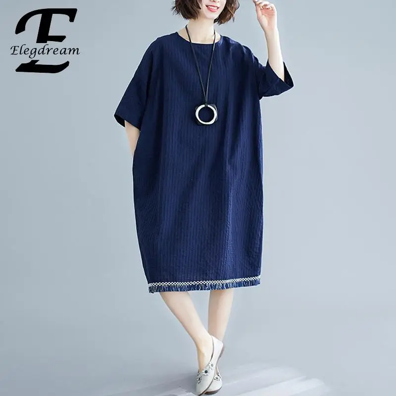 Elegdream Oversized Plus Size Women Casual Loose Dress Ladies Summer Short Sleeve Cotton Linen Midi Dresses Female Vestidos Blue
Elegdream Oversized Plus Size Women Casual Loose Dress Ladies Summer Short Sleeve Cotton Linen Midi Dresses Female Vestidos Blue