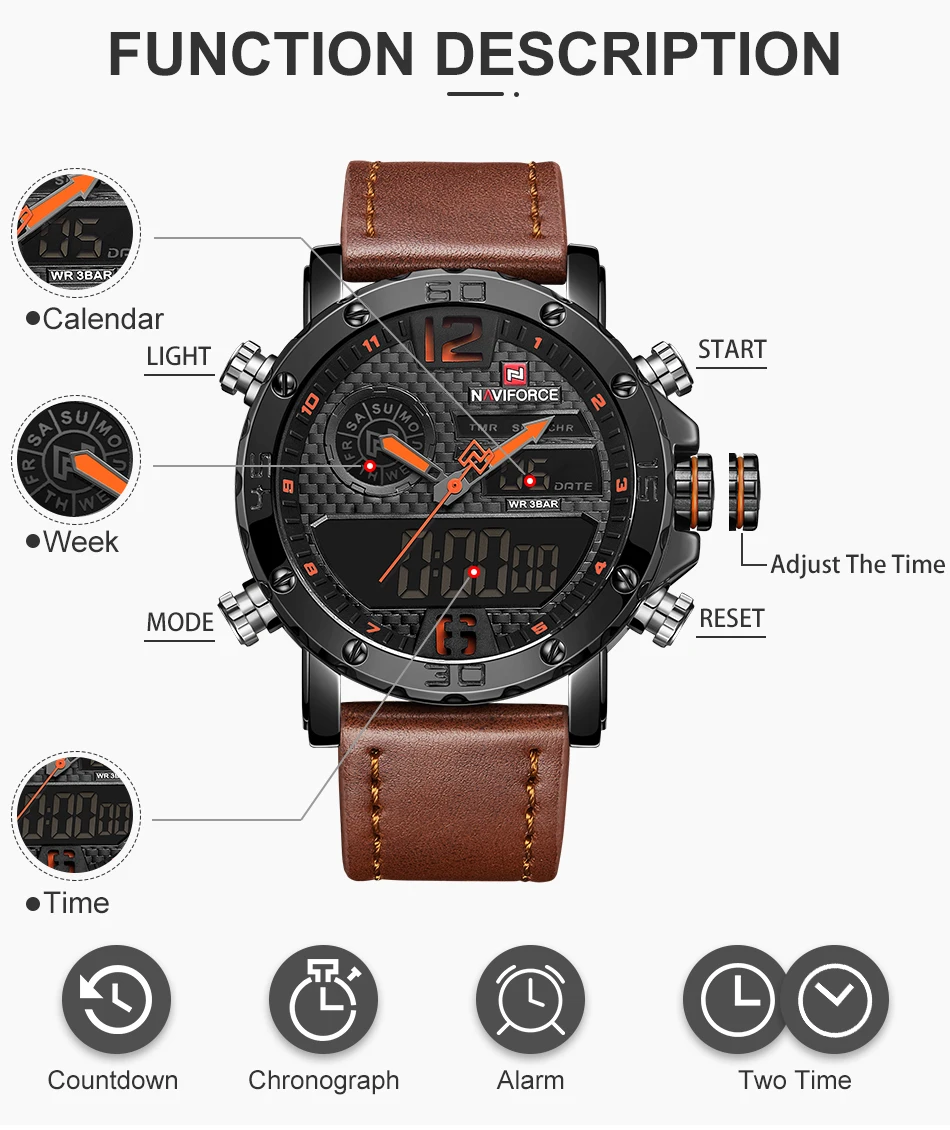NAVIFORCE Men's Quartz LED Digital Wrist Watch NAVIFORCE Men's Quartz LED Digital Wrist Watch