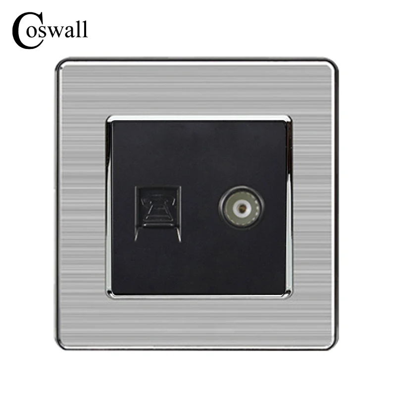 COSWALL RJ11 2 Core Telephone Connector With Female TV Jack Stainless Steel Brushed Panel Wall Socket Outlet
COSWALL RJ11 2 Core Telephone Connector With Female TV Jack Stainless Steel Brushed Panel Wall Socket Outlet