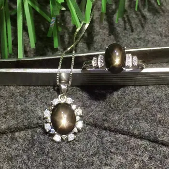 Natural Starlight black sapphire stone jewelry sets natural gemstone ring Pendant S925 silver Fashion Elegant round sunflower 
Natural Starlight black sapphire stone jewelry sets natural gemstone ring Pendant S925 silver Fashion Elegant round sunflower