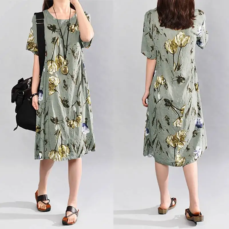 Celmia 2019 Vintage Summer Dress Short Sleeve Loose Women Elegant Floral Print Midi Dresses Casual Party Beach Sundress Vestidos 6