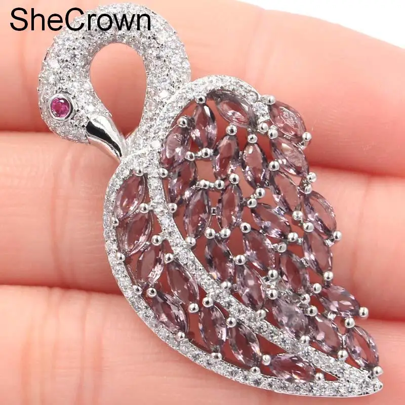 SheCrown Long Big Swan Shape Purple Amethyst,Tourmaline White CZ Ladies Party Silver Brooch 46x24mm
SheCrown Long Big Swan Shape Purple Amethyst,Tourmaline White CZ Ladies Party Silver Brooch 46x24mm