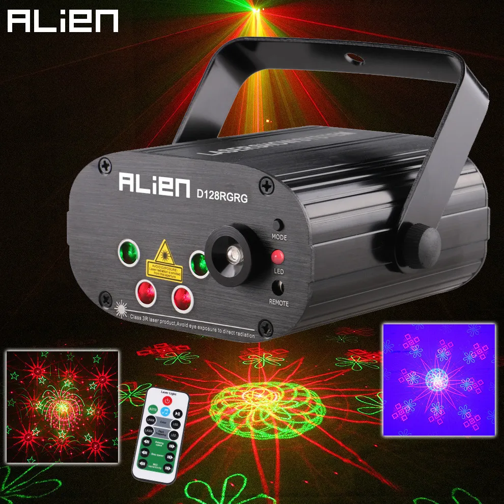 ALIEN Remote Dual Red Green 128 Patterns Stage Laser Projector Lighting Effect DJ Disco Party Club Bar Xmas Light With Blue LED
ALIEN Remote Dual Red Green 128 Patterns Stage Laser Projector Lighting Effect DJ Disco Party Club Bar Xmas Light With Blue LED