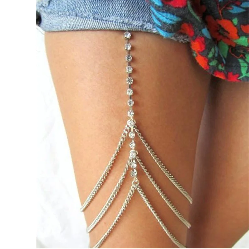 

Sexy Crystal leg Chain Body Jewelry Women Rhinestone Anklet Club Night Rock Chain Thigh Bohemia Beach Harness