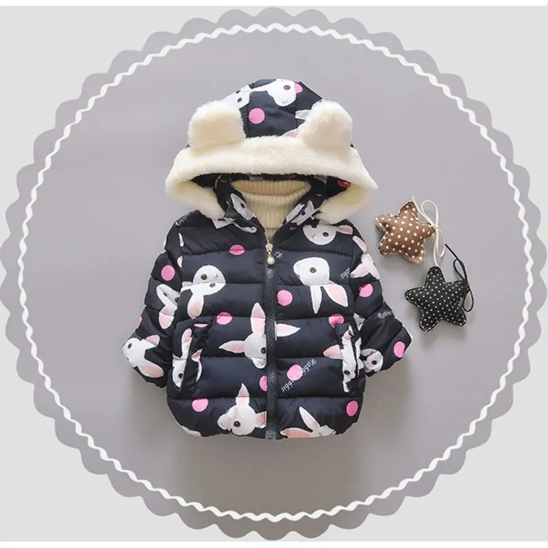 Baby girl Coat In Winter Leisure style Cartoon Rabbit head Warm and lovely zipper jacket Kids Children are not afraid of cold (2)