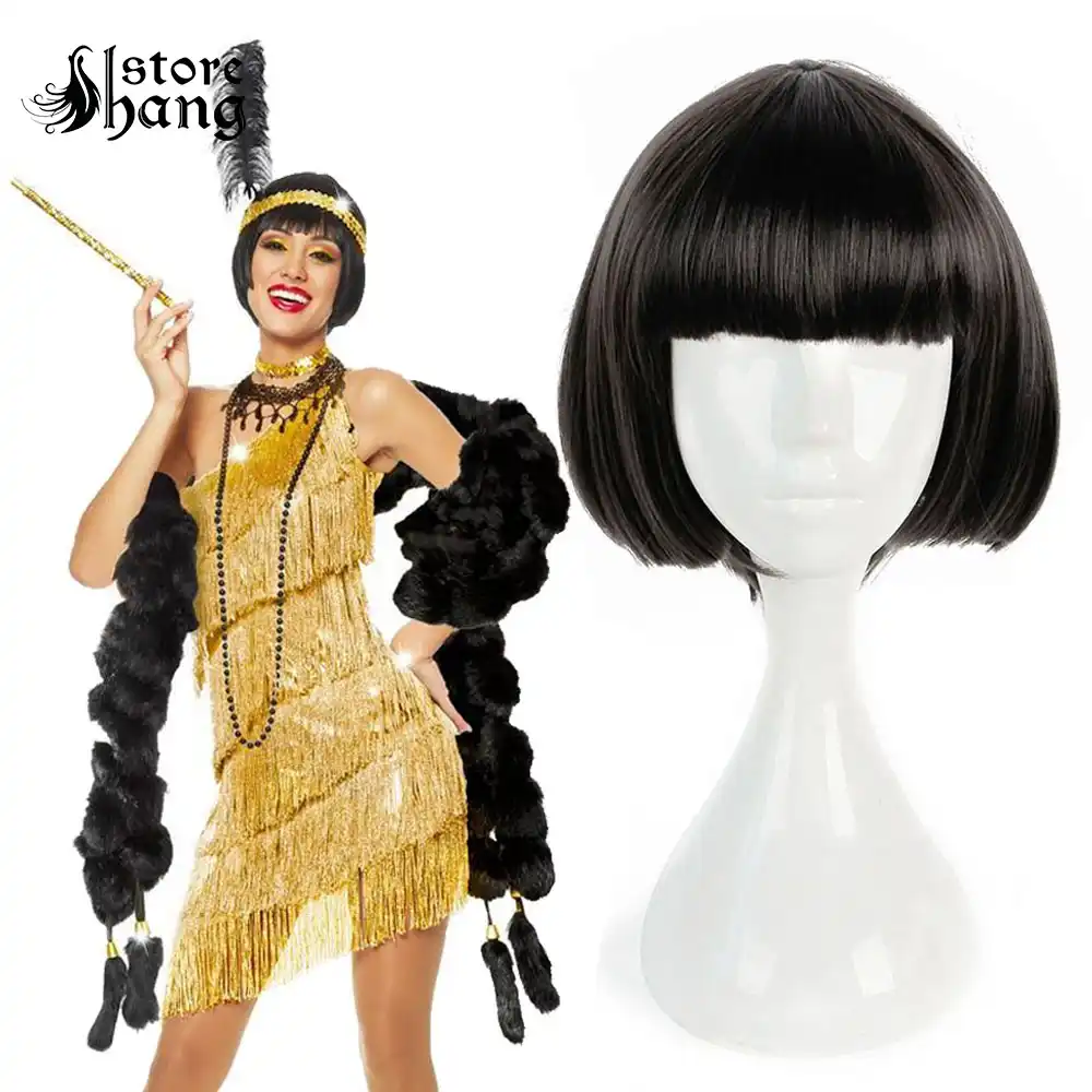 20s Flapper Perruque Filrty Girl Short Bob Heat Resistant Fiber