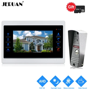 

JERUAN 720P AHD HD Motion Detection 10`` Video Door Phone Unlock Intercom System Record Monitor +1.0MP HD IR Mini Camera 1V1