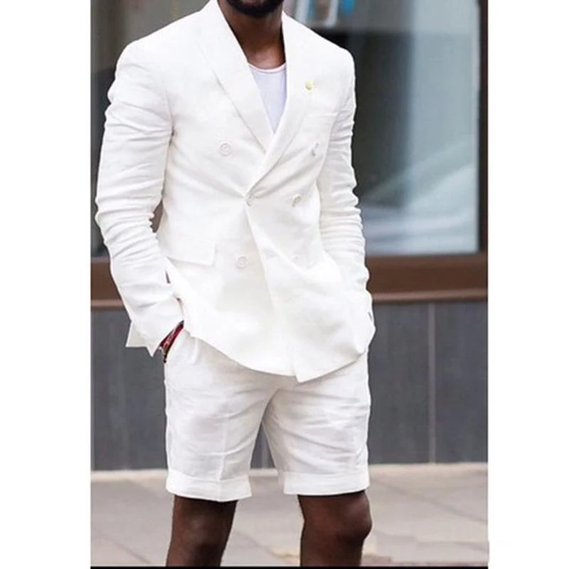 White Man Suits Double Breasted Blazer Short Pants Two Piece Casual Style Male Jacket Wedding Groom Tuxedos
White Man Suits Double Breasted Blazer Short Pants Two Piece Casual Style Male Jacket Wedding Groom Tuxedos