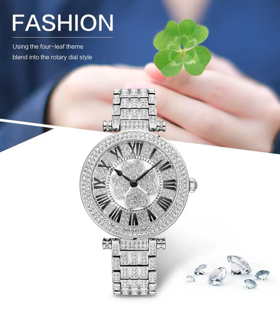 PB Watch Women Four-Leaf Clover Rotatable Dial Watches Women Crystal Bracelet Silver Quartz Waterproof Luxury Relogio Feminino PB Watch Women Four-Leaf Clover Rotatable Dial Watches Women Crystal Bracelet Silver Quartz Waterproof Luxury Relogio Feminino