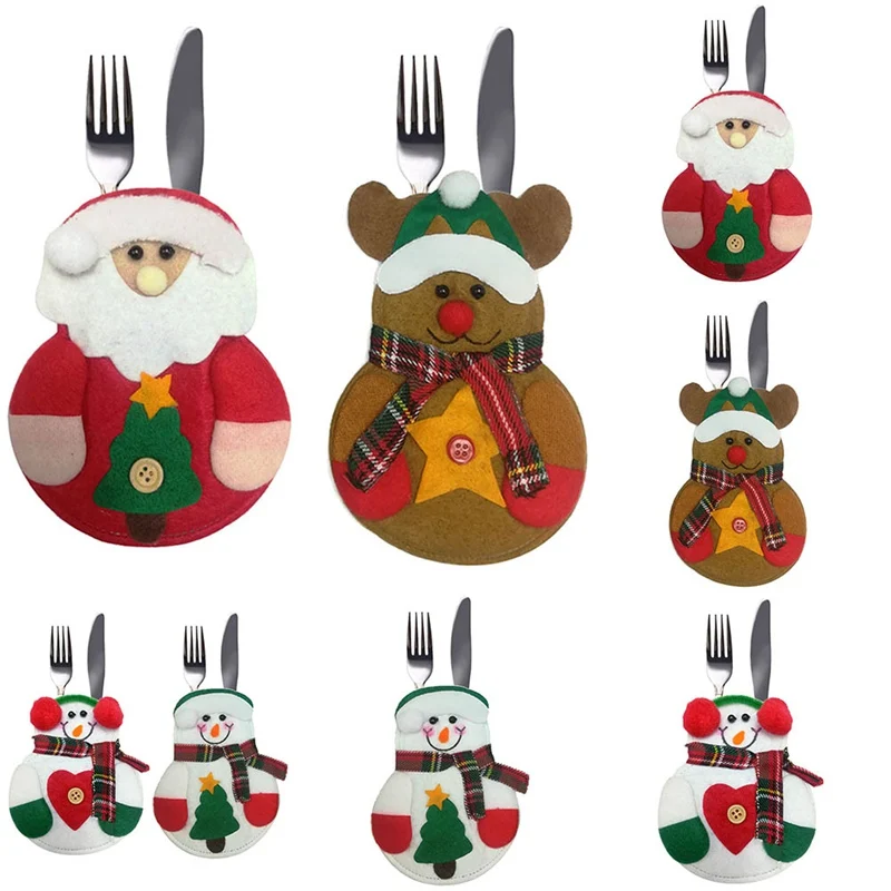 

Snowman Santa Claus Elk Cutlery Suit Holders Pockets Knifes Forks Tableware Bags Christmas Dinner Table Home Decor