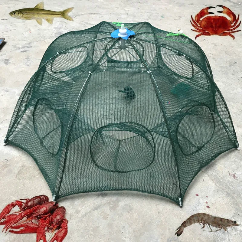 

Newly 6 Holes Foldable Fishing Mesh Nylon Crab Shrimp Net Trap Cast Dip Cage Fishing Bait For Fish Minnow Crawfish BN99