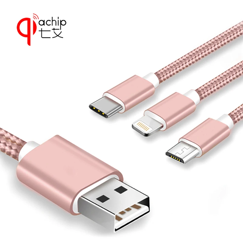 3 в 1 USB кабель для передачи данных iPhone type C Micro нейлоновый быстрой зарядки huawei samsung