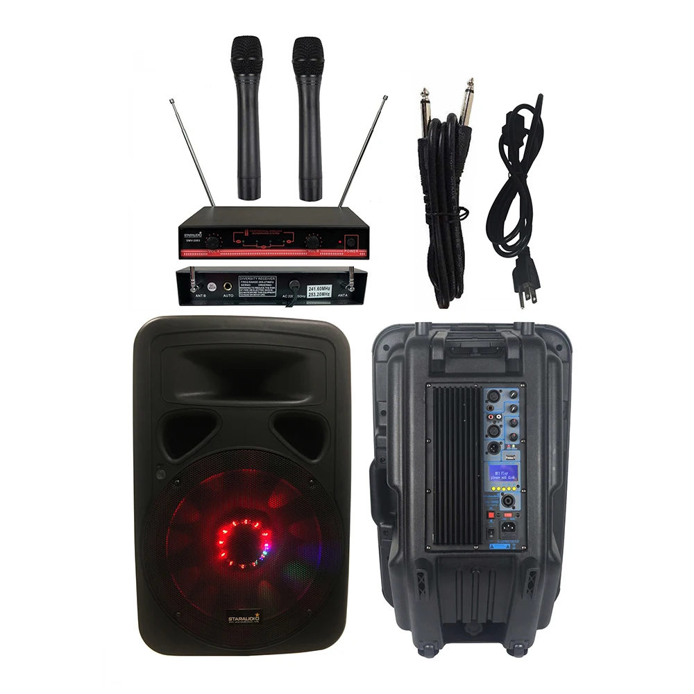 STARAUDIO 15" Active 3500W Powered DJ PA BT FM Speaker Stage RGB Light Speaker 2CH VHF Wireless Handheld Microphone SML-15RGB
STARAUDIO 15" Active 3500W Powered DJ PA BT FM Speaker Stage RGB Light Speaker 2CH VHF Wireless Handheld Microphone SML-15RGB