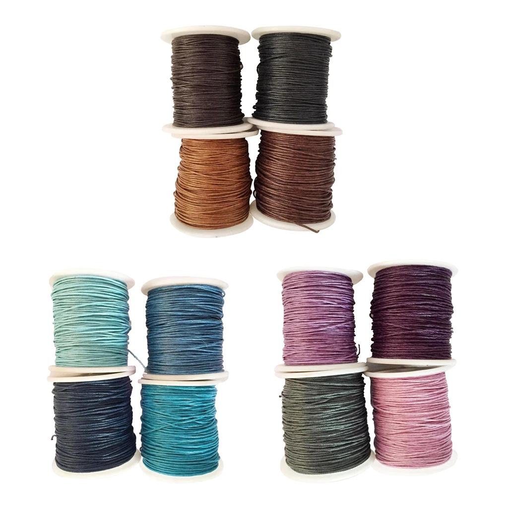12 Rolls 80 Meters 1mm Waxed Cotton Cords Thread for DIY Bracelet Jewelry Making 12 Colors
