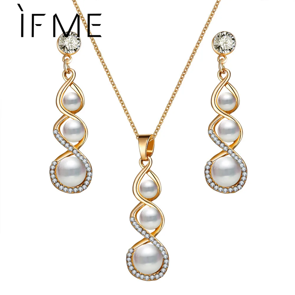 IF ME New Mock Pearl Crystal Necklaces For Woman Gold Color Necklace Water Drops Long Pendant Earrings Party Bridal Jewelry
IF ME New Mock Pearl Crystal Necklaces For Woman Gold Color Necklace Water Drops Long Pendant Earrings Party Bridal Jewelry