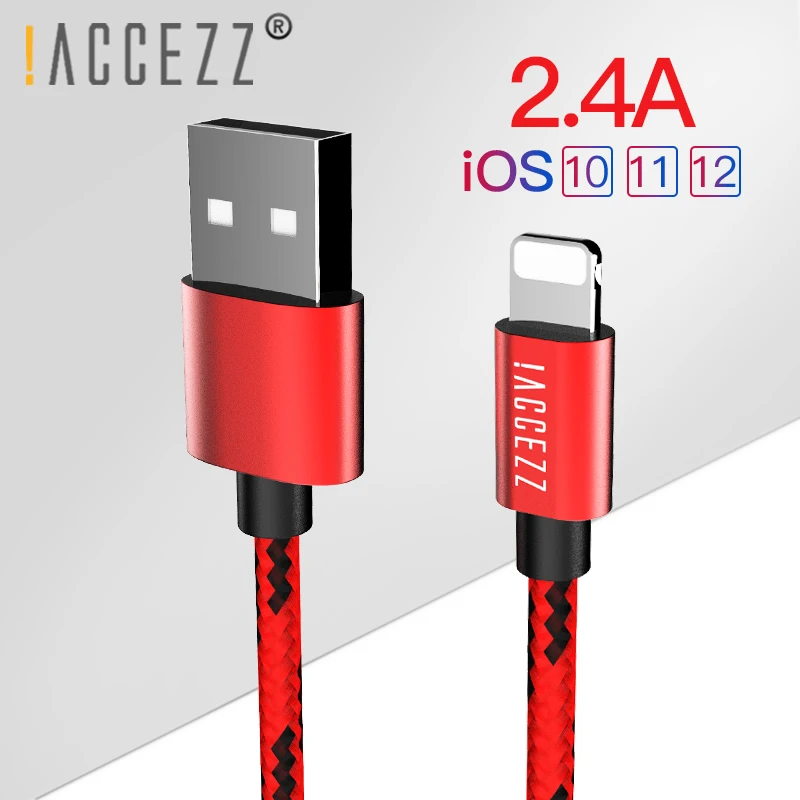 

!ACCEZZ 2.4A Lighting USB Cable For Apple iPhone Xs Max Xr X 8 7 6 6s Plus 5s SE iPad Mini Data Sync Mobile Phone Charger Cables