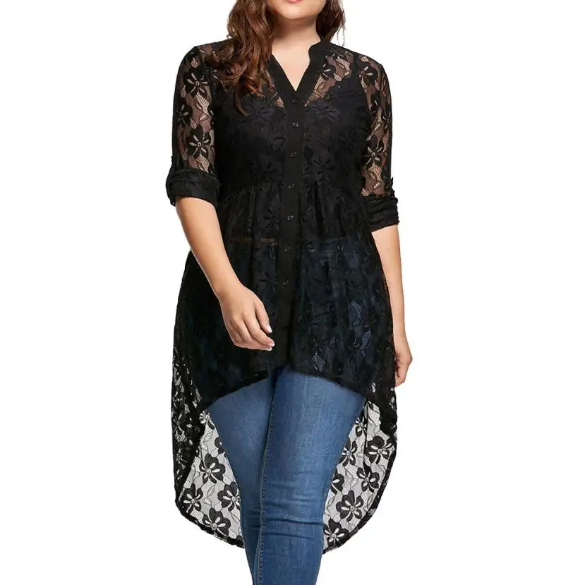 Women Plus Size Blouse Long Sleeve Lace Shirt Perspective Button Up Female Tops women elegant sexy summer Shirt 2018 C30810
Women Plus Size Blouse Long Sleeve Lace Shirt Perspective Button Up Female Tops women elegant sexy summer Shirt 2018 C30810
